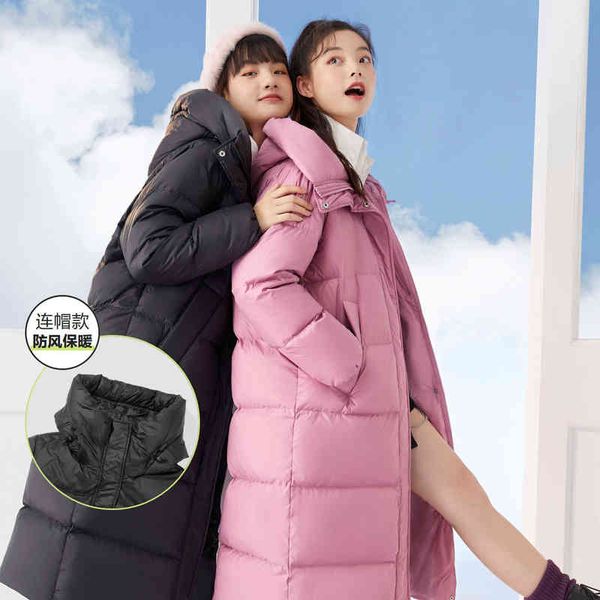 

2021 winter new long hooded warm loose sweet cool black technology three defense thick bread jacket down jacket women