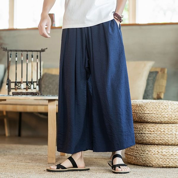 

casual wide leg pants men china pants chinese traditional harajuku kung fu tang suit tai chi uniform cotton linen trousers 10892, Red