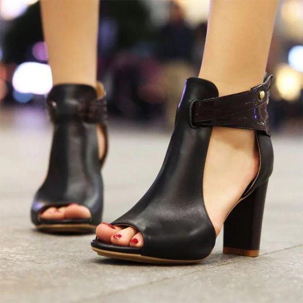 

women's sandals high-heeled gladiator buckle fish mouth female summer shoes zapatos mujer size 34-43, Black