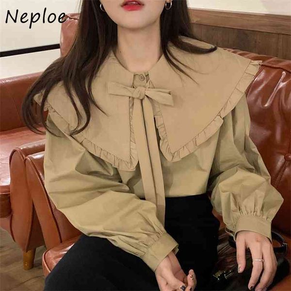 

turn down collar long sleeve blouse women lace up bow design loose blusas work style ol shirt feminino spring 210422, White