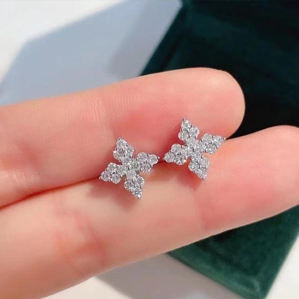

exquisite elegant small flower stud earrings inlay shiny zircon 925 sterling silver jewelry for women party girl's birthday gift, Golden;silver