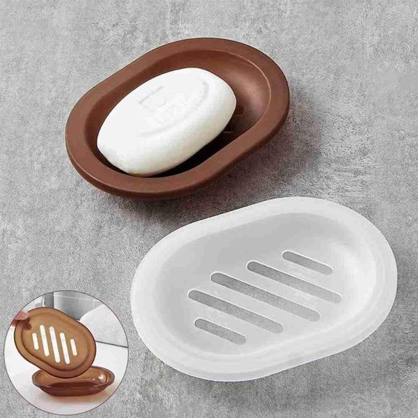 

soap dishes oval transparent double-layer plastic box household bathroom drain tray container holder home shower rack