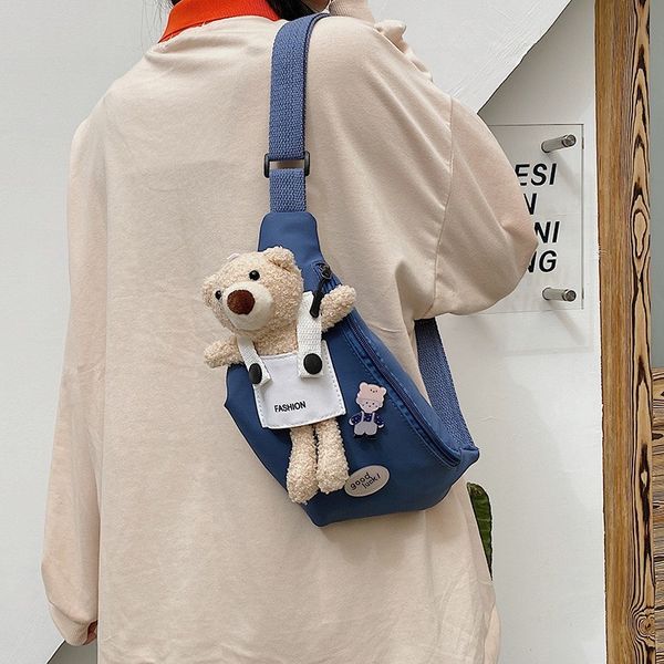 

bear canvas bag women 2021 new fashion cute student chest ins net red one shoulder messenger