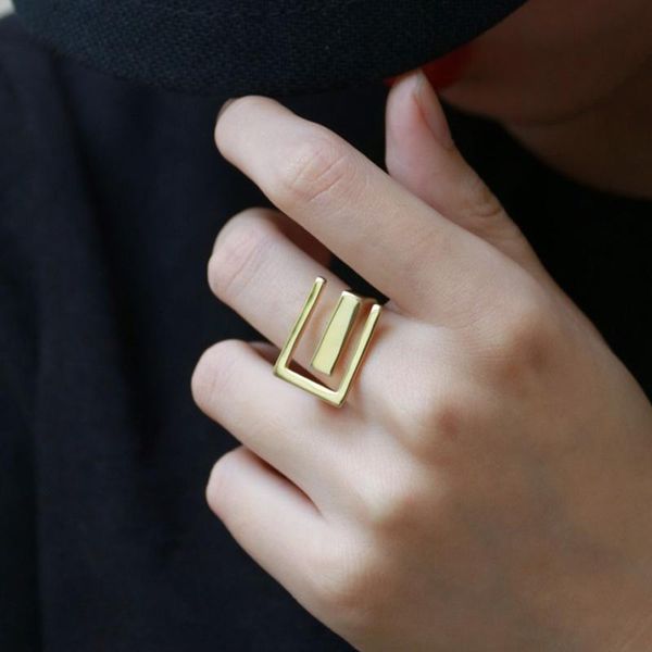 

wedding rings minimalist aesthetic women's wide ring on phalanx fashion gold plated accessories hollow geometric couple jewelry gift, Slivery;golden