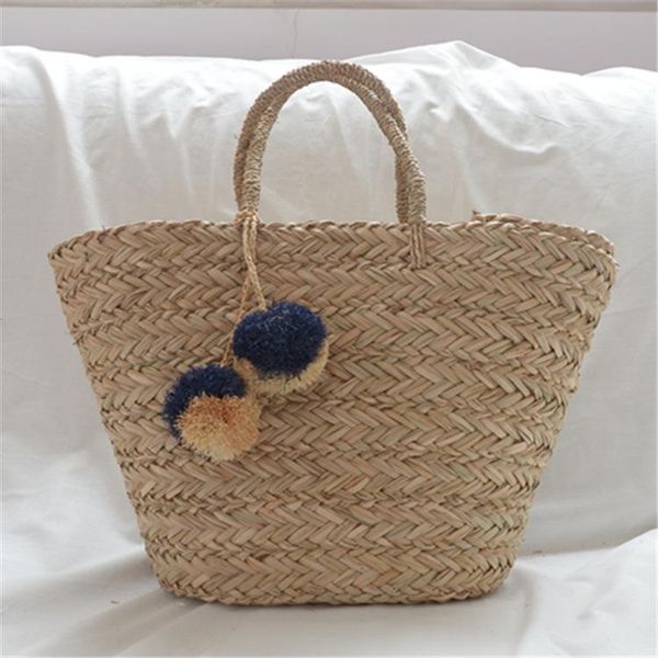 

evening bags woman fashion creative shell moon straw bag scarf plus hair ball decoration portable woven beach handbag
