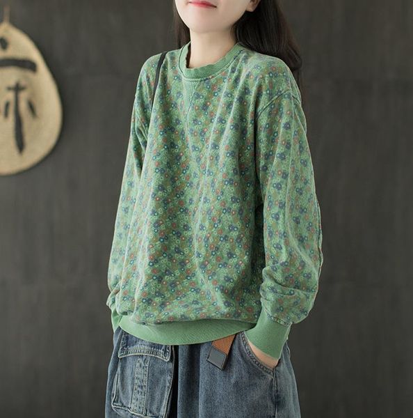 

women's hoodies & sweatshirts autumn women retro print loose patchwork cotton female fashion, Black