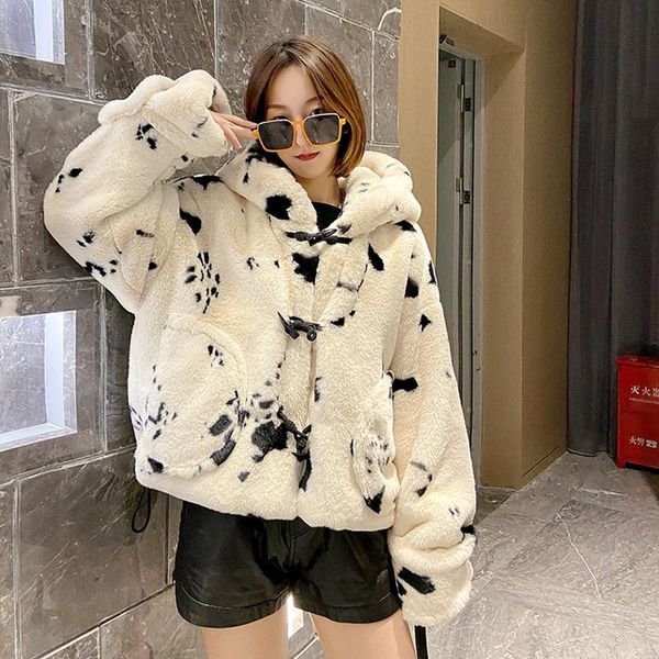 

women's fur & faux winter coat jacket teddy sheepskin women, Black