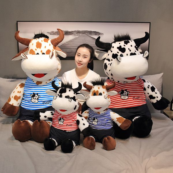 

70cm dressed milk cow plush toy stuffed striped animal red blue t-shirt happy cartoon cattle children birthday gift