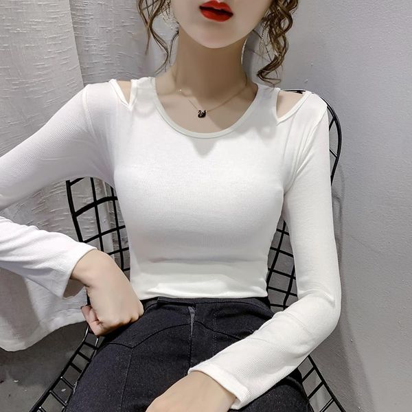 

women's t-shirt film the autumn dew shoulder cultivate one's morality show thin long sleeve render unlined upper garment, White