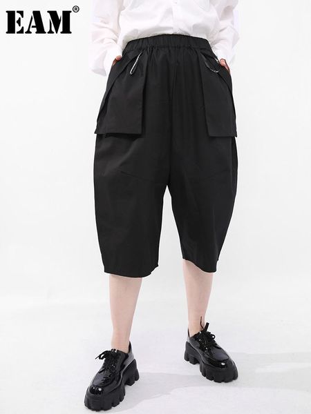 

women's pants & capris [eam] high elastic waist calf-length pocket black trousers loose fit women fashion tide spring autumn 2021 1dd76, Black;white
