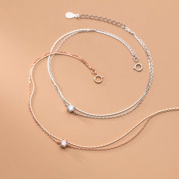 

arrow s925 silver chain korean lady simple small fresh double layer single diamond snake foot jewelry s4391, Red;blue