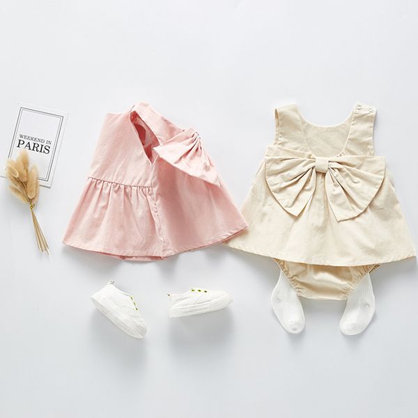 1-3YRS Bebek Kız Giyim Setleri Yaz Doğan Kadın Takım Elbise Bebek Yay Kolsuz Yelek Üst + Pantolon İki Adet 210429