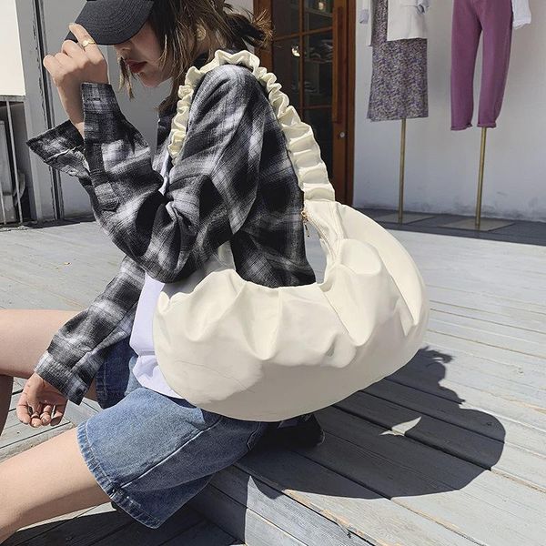 

evening bags bag female 2021 japanese and korean casual trend canvas shoulder large capacity pleated solid color messenger purses