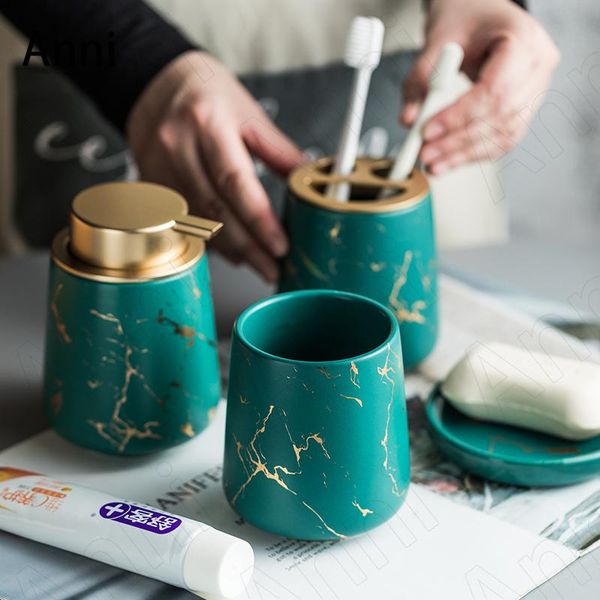 

creative marble texture ceramic bathroom set nordic modern 3-piece el restroom toiletries accessories decoration bath accessory