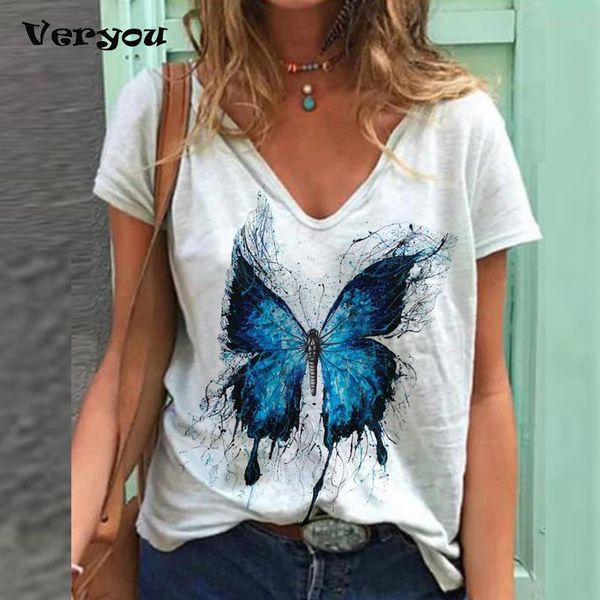 

women's t-shirt women t-shirts summer vintage t shirt fashion loose butterfly printing soft causal short sleeve top, White