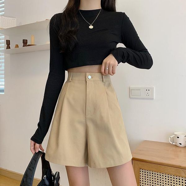 

women's shorts women casual summer knee length solid cotton harajuku high waist loose teens girls soft cool female, White;black