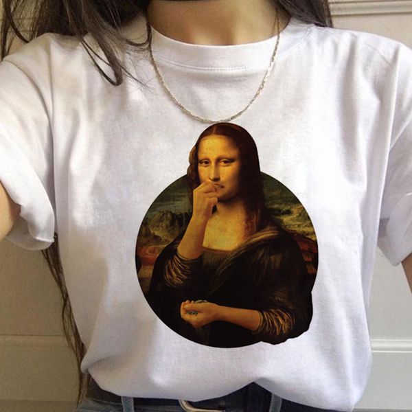 

t shirt fun fashion brand mona lisa personality funny street lady, White