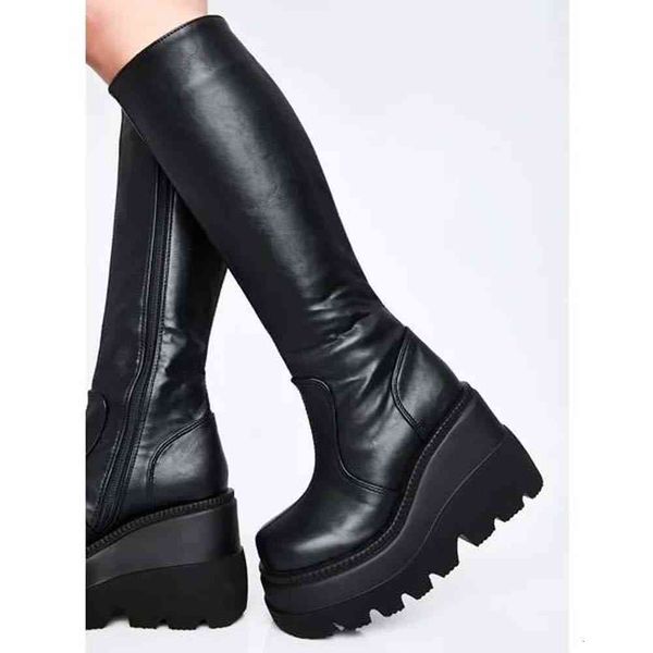 

boots ladies fashion platform chunky heel wees mid calf women boots casual brand thick bottom winter shoes woman, Black
