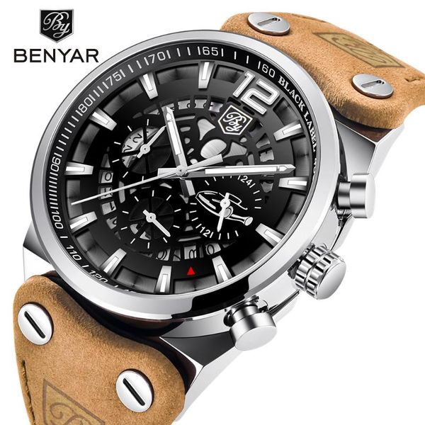 

wristwatches benyar mens watches military army chronograph watch miyota movt sports casual waterproof male quartz man wristwatch, Slivery;brown