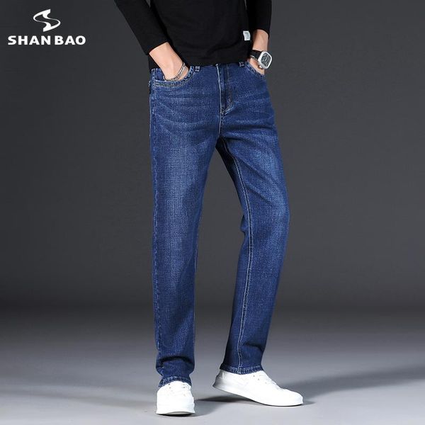 

men's jeans shan bao 2021 autumn brand straight loose denim classic style business casual young large size fashion, Blue