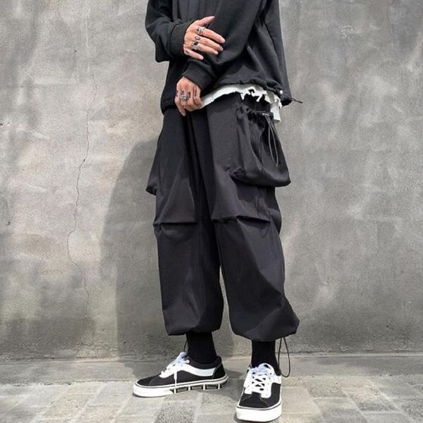 

men's pants the trend of era men harem punk style big pocket cargo daily attendance at work baggy joggers trousers, Black