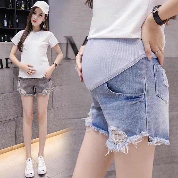 

maternity bottoms summer denim shorts streetwear loose solid color pregnant jeans casual female clothes 2021, White