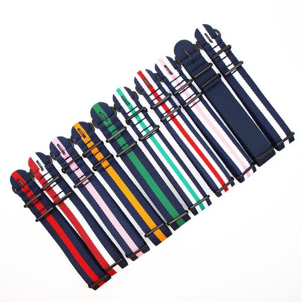 

watch bands sports bracelet 18mm 20mm 22mm 24mm for nato strap fabric nylon watchband buckle belt men women colorful striped, Black;brown