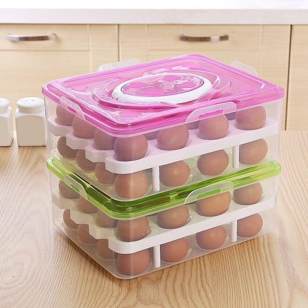 

storage bottles & jars visible egg tray case with 2 layers 32 cells eggs box lid handle kitchen organizer for refrigerator egv