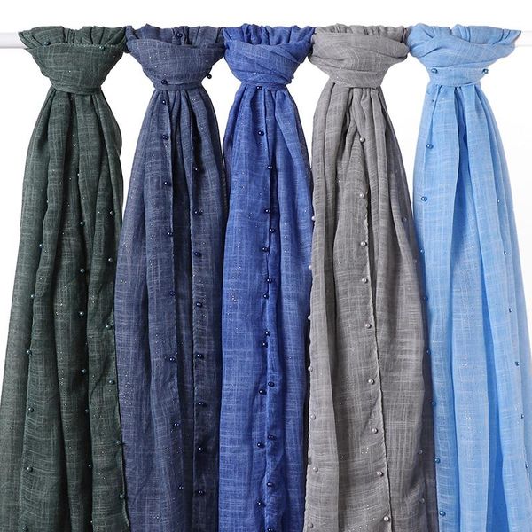 

scarves cotton plain hijabs for women islamic with glitter pearls long size blue sequins shawls 10pc/lot, Blue;gray