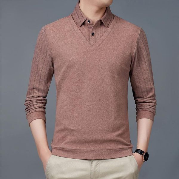 

men's t-shirts autumn and winter t-shirt long sleeve fake two piece warm splicing slim fit solid color top, White;black