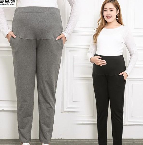 

maternity bottoms pregnant women's high-waist belly-lifting pantsplus size fat straight casual bottoming light board sports trousers, White