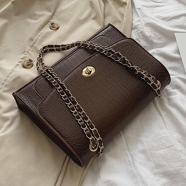 

evening bags vintage fashion big tote bag 2021 quality pu leather women's designer handbag crocodile pattern chain shoulder messenger