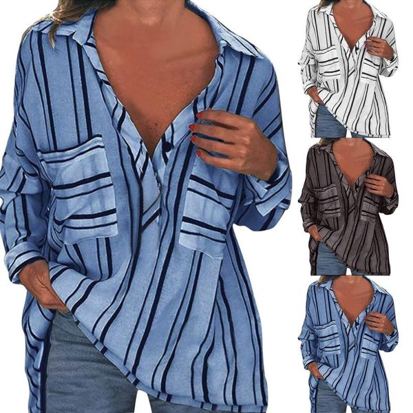 

women's blouses & shirts 2021 autumn ladies striped blouse women long sleeve casual femme loose office lady blusas pullover, White