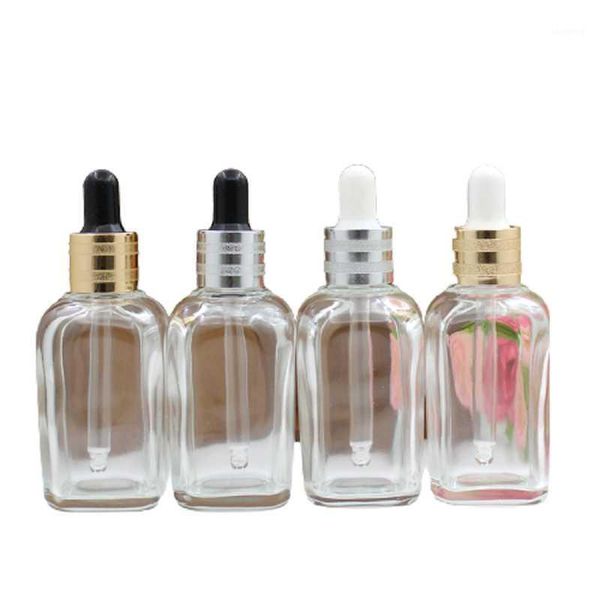 

storage bottles & jars 50ml clear square glass dropper essential oil vials gold silver lid black white travel cosmetic container 10piece