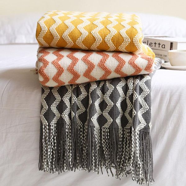 

blankets nordic knitted stripes tassels blanket summer office siesta shawl and throws air conditioner cozy sofa