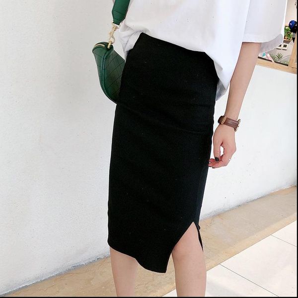

womens skirt pencil women fashion solid elastic high waist office lady bodycon skirts saias casual sheath wrap split, Black
