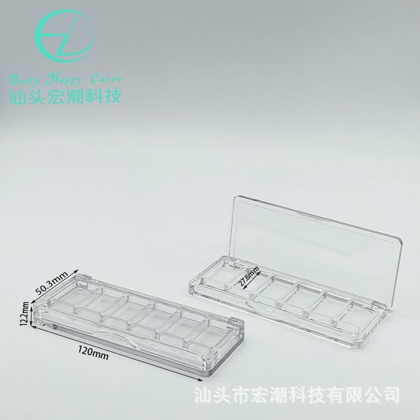 

factory wholesale design new straight rectangle six color eye shadow powder 6 grid transparent belt brush slot, eyebrow powder, cheek pink b