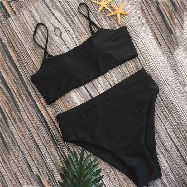 

solid bikini 2021 big supply bra cushion belt high waist swimsuit women's