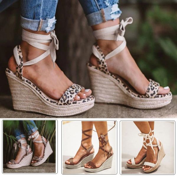 

women's sandals ladies bohemia platform wedges lace up summer fashion female casual beach shoes plus size m140#, Black