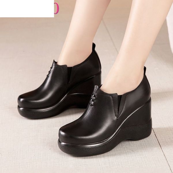 

sandals wedges shoes for women autumn winter platform pumps woman high heels leather office ladies plus size 33-43 b982, Black