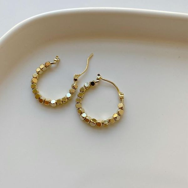 

hoop & huggie allme vintage gold metallic balls earrings minimalist brass beads statement for women fashion party jewelry, Golden;silver