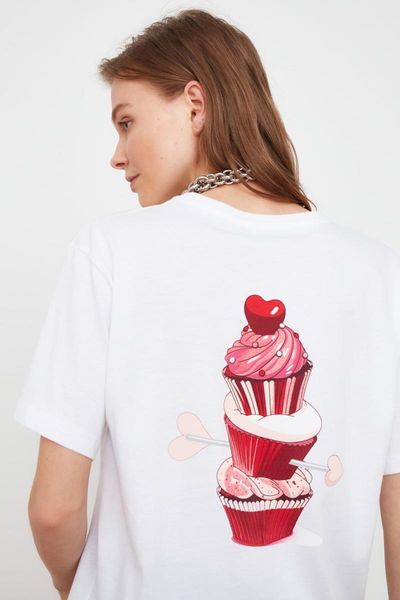 

trendyol printed boyfriend t-shirt twoss21ts2357 women's, White
