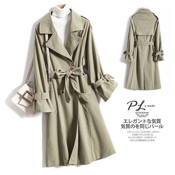 

women's trench coats years spring mid-length fashion elegant double-breasted coat s7j2, Tan;black