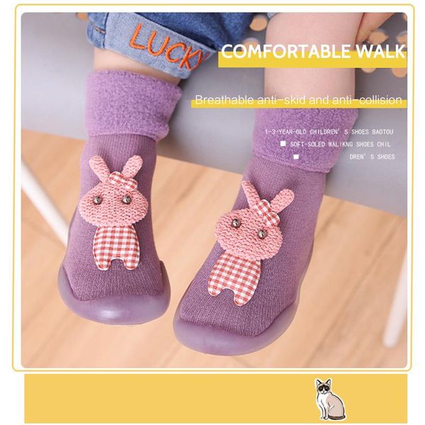 

first walkers baby toddler non-slip indoor floor anti-slip slippers cartoon infant's outdoor breathable cotton thick woolen shoes tslm1