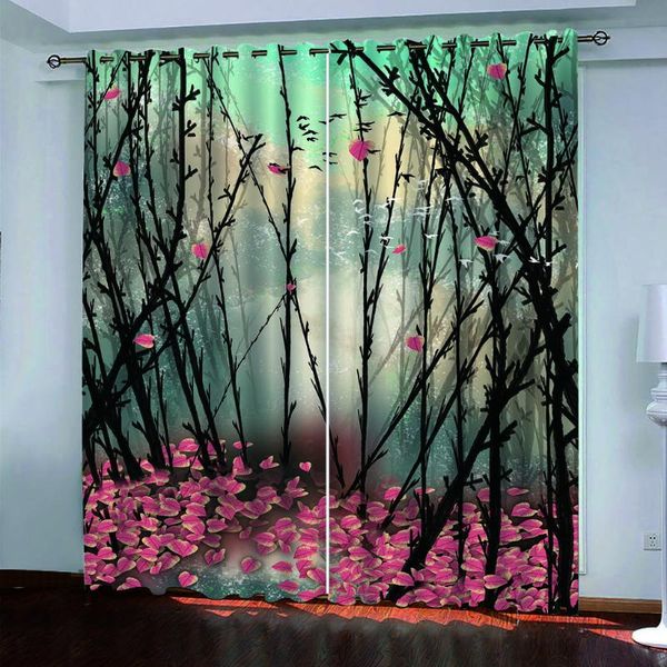 

curtain & drapes simple forest tree 3d curtains customized window balcony thickened windshield blackout