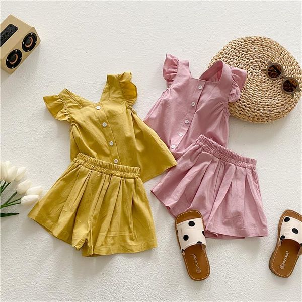 

clothing sets toddler girls ruffles cotton clothes set 2 pcs and shorts outfit korean button summer blouse, White