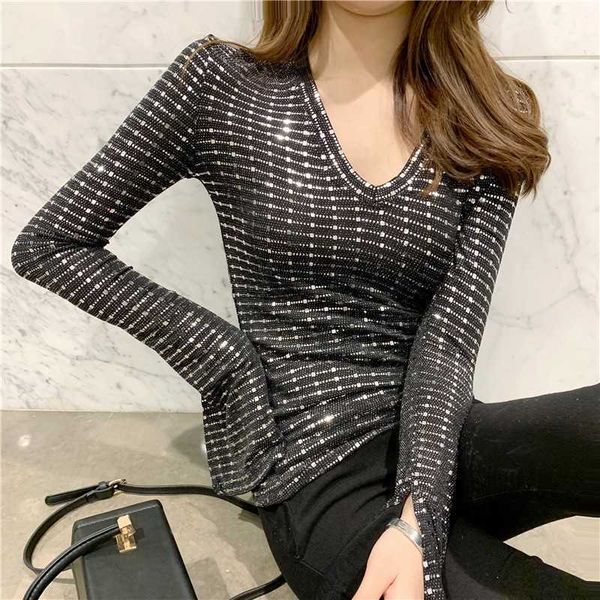 

fashion women loose off v-neck sequin glitter blouses summer casual shirts vintage streetwear party 210601, White