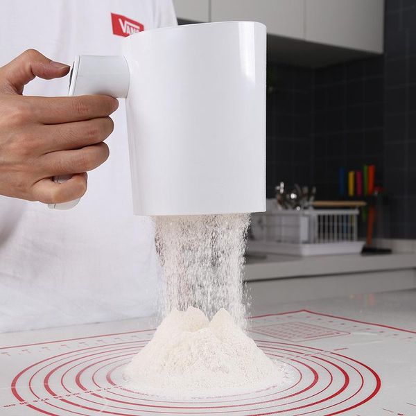

baking & pastry tools 1 liter handheld electric flour sieve icing sugar powder stainless steel screen cup shaped sifter kitchen cake tool