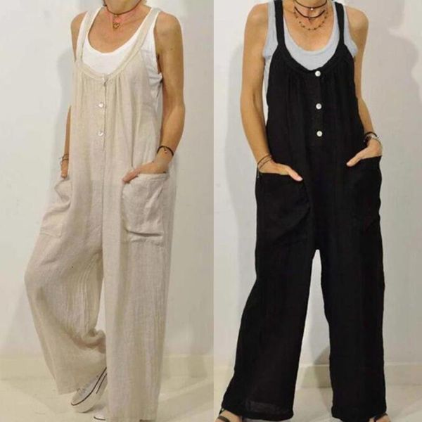 

women's jumpsuits & rompers women summer clothes casual baggy solid color overalls pants breathable loose dungarees trousers romper lad, Black;white
