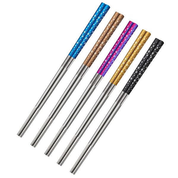 

pair stainless steel chopsticks flower patters sticks portable reusable